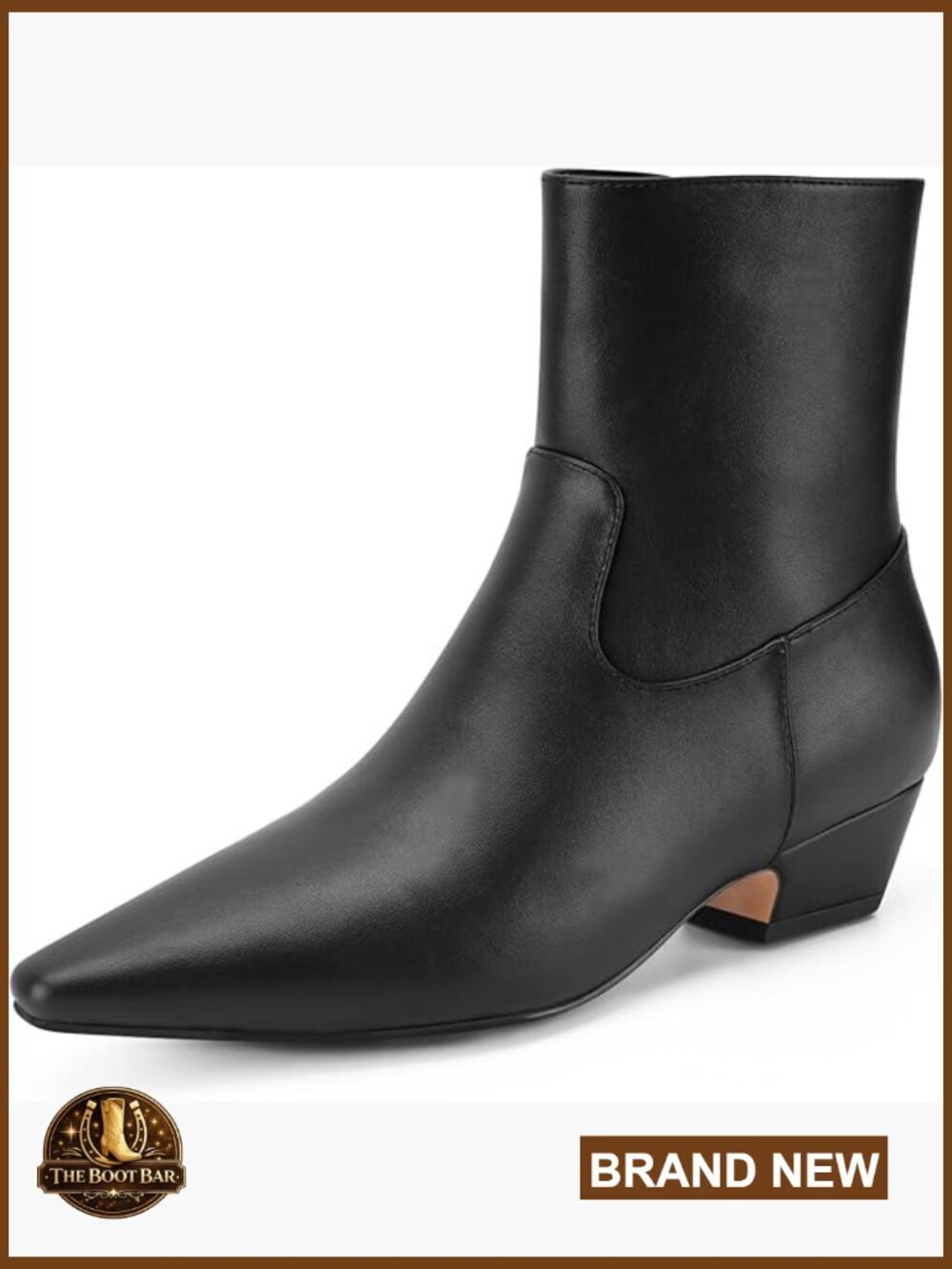 Pointed Toe Chunky Low Heeled Ankle Booties with Side Zipper
